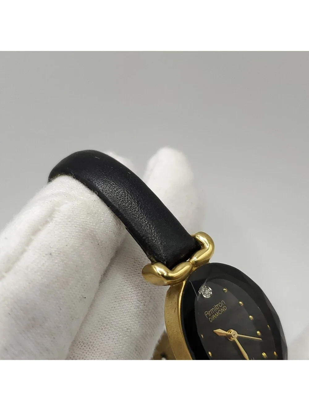 Armitron Diamond Now Black Dial Oval Gold Tone Case Watch New Battery 18mm
